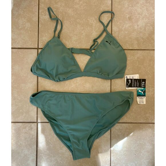 NWT PUMA Women's Triangle Bikini Top & Bottom Set Teal XXL - Picture 1 of 6